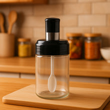 Clear Glass Spice Jar With Integrated Spoon  Airtight Lid (250ml Approx)