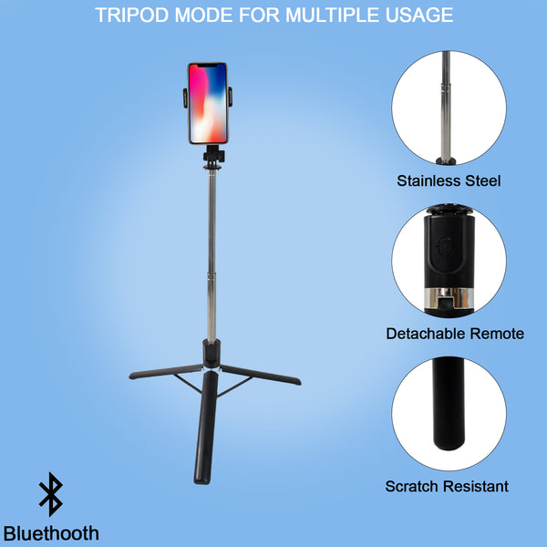 Selfie Stick With Tripod Stand (1 Pc  160 Cm Long Approx)