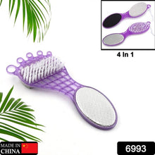 6993  4 In 1 Pedicure Tool For Rough  Dry Feet Dual-sided With Pumice Stone Soft Brush Steel Scrubber  Emery File Softens Hard Foot Corns  Calluses Cleanses  Smoothens Dull Feet