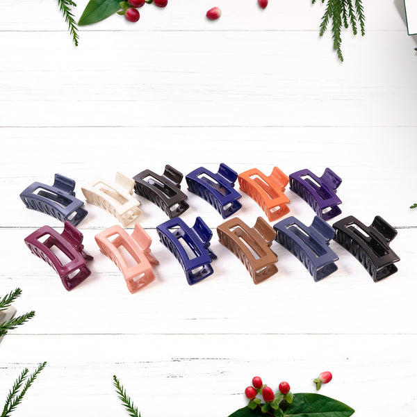 Matte Finish Rectangle Hair Claw Clip For Women And Girls  Assorted Color Pack  12 Pc