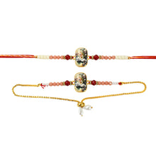 Elegant Swan Design Bhaiya Bhabhi Rakhi Set  Premium Printed Tile Rakhi With Crystal Beads  Adjustable Bracelet