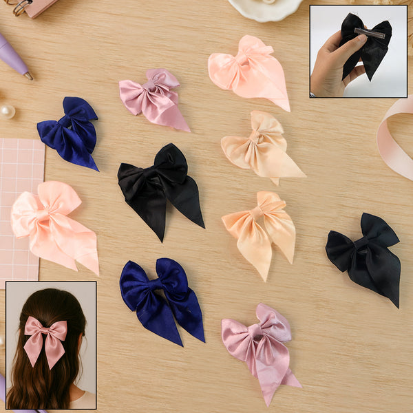 Premium Satin Bow Hair Clip Set For Girls And Women (10 Pc)