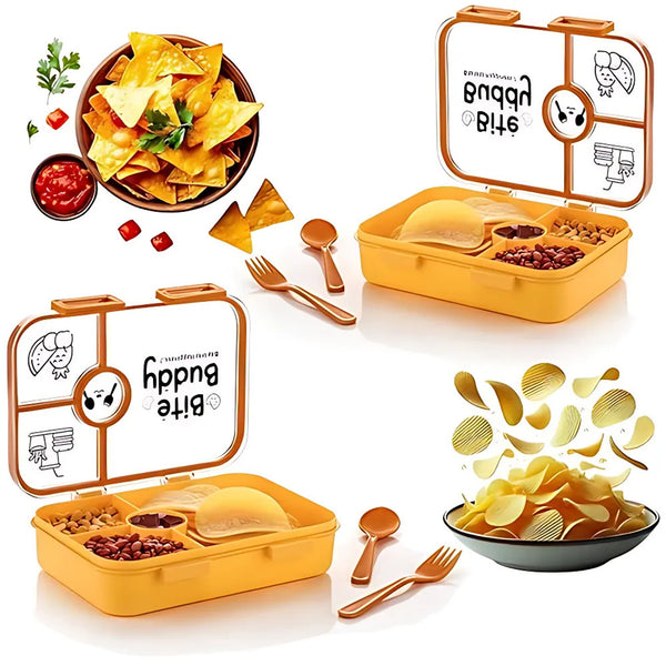 Bite Buddy 4-compartment Leak-resistant Plastic Lunch Box With Spoon  Fork