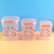 Square 3 Pcs Floral Printed Airtight Storage Container Set  Approx 2.8 Ltr 4.5 Ltr 6.9 Ltr (3 Pcs Set)