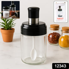Clear Glass Spice Jar With Integrated Spoon  Airtight Lid (250ml Approx)