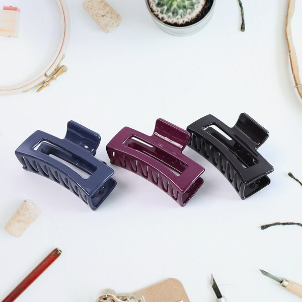 Matte Finish Rectangle Hair Claw Clip For Women And Girls  Assorted Color Pack  12 Pc