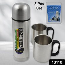 13110 Double Wall Stainless Steel Thermos Flask 500ml Vacuum Insulated Gift Set With Two Cups Hot  Cold Stainless Steel Diwali Gifts For Employees Corporate Gift Item (3 Pcs Set)
