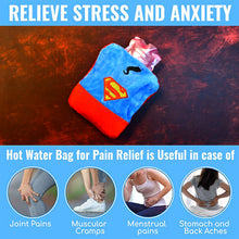 6530 Superman Print Small Hot Water Bag With Cover For Pain Relief Neck Shoulder Pain And Hand Feet Warmer Menstrual Cramps.