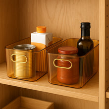 Premium Ribbed Transparent Storage Basket With Gold Handle  Multipurpose Kitchen Amp Home Organizer Box (25x14cm  4 Pc)