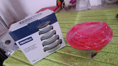Modern Glass Bowl Set Mixing  Storage Bowls With Red Lids (5 Pcs Set)